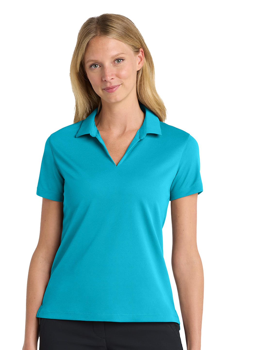 Custom Nike Women's Dri-FIT Micro Pique 2.0 Polo in turquoise, moisture-wicking and ideal for embroidered logos.