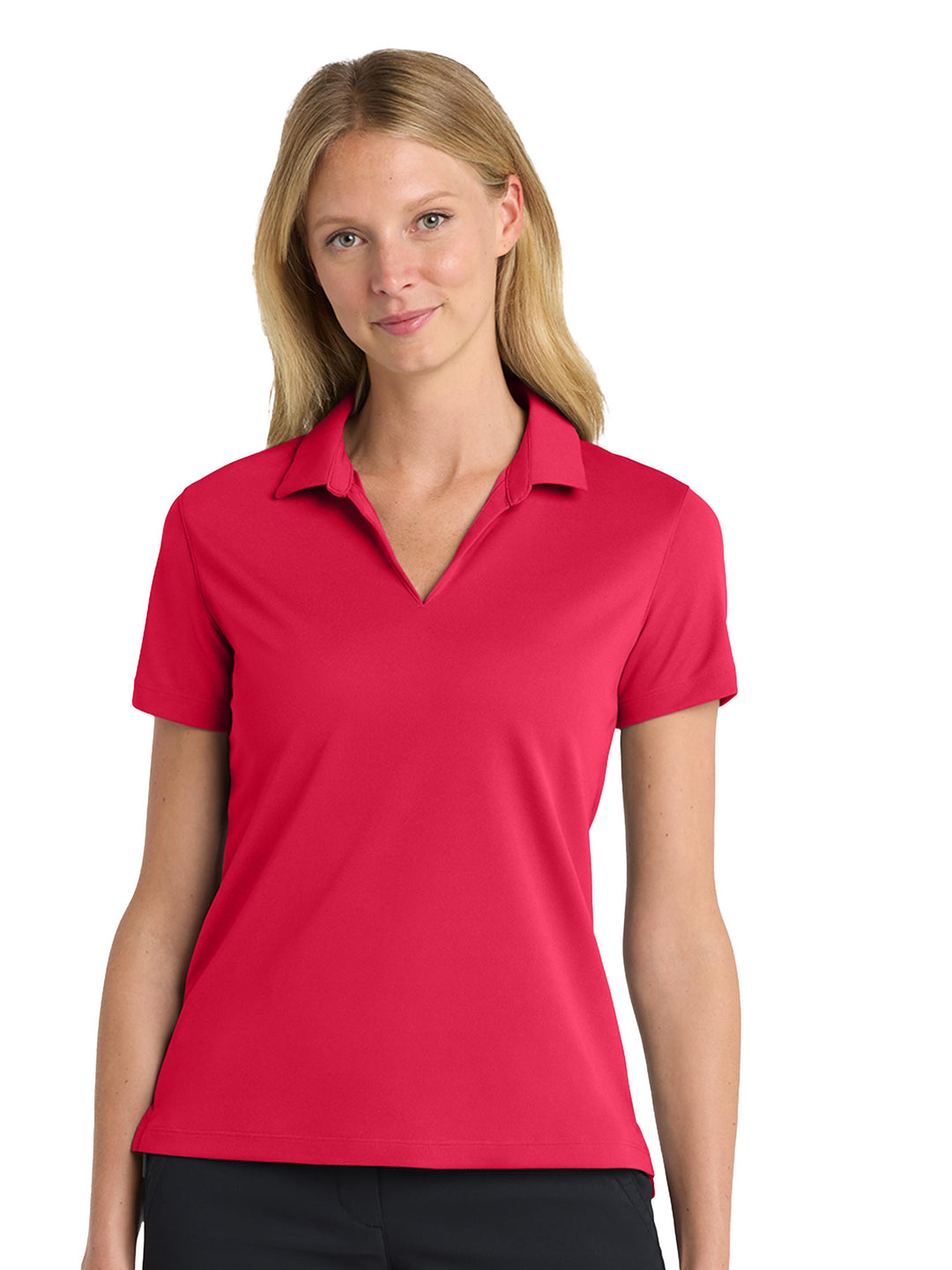 Custom Nike Women's Dri-FIT Micro Pique 2.0 Polo in red, tailored for comfort and custom embroidery.