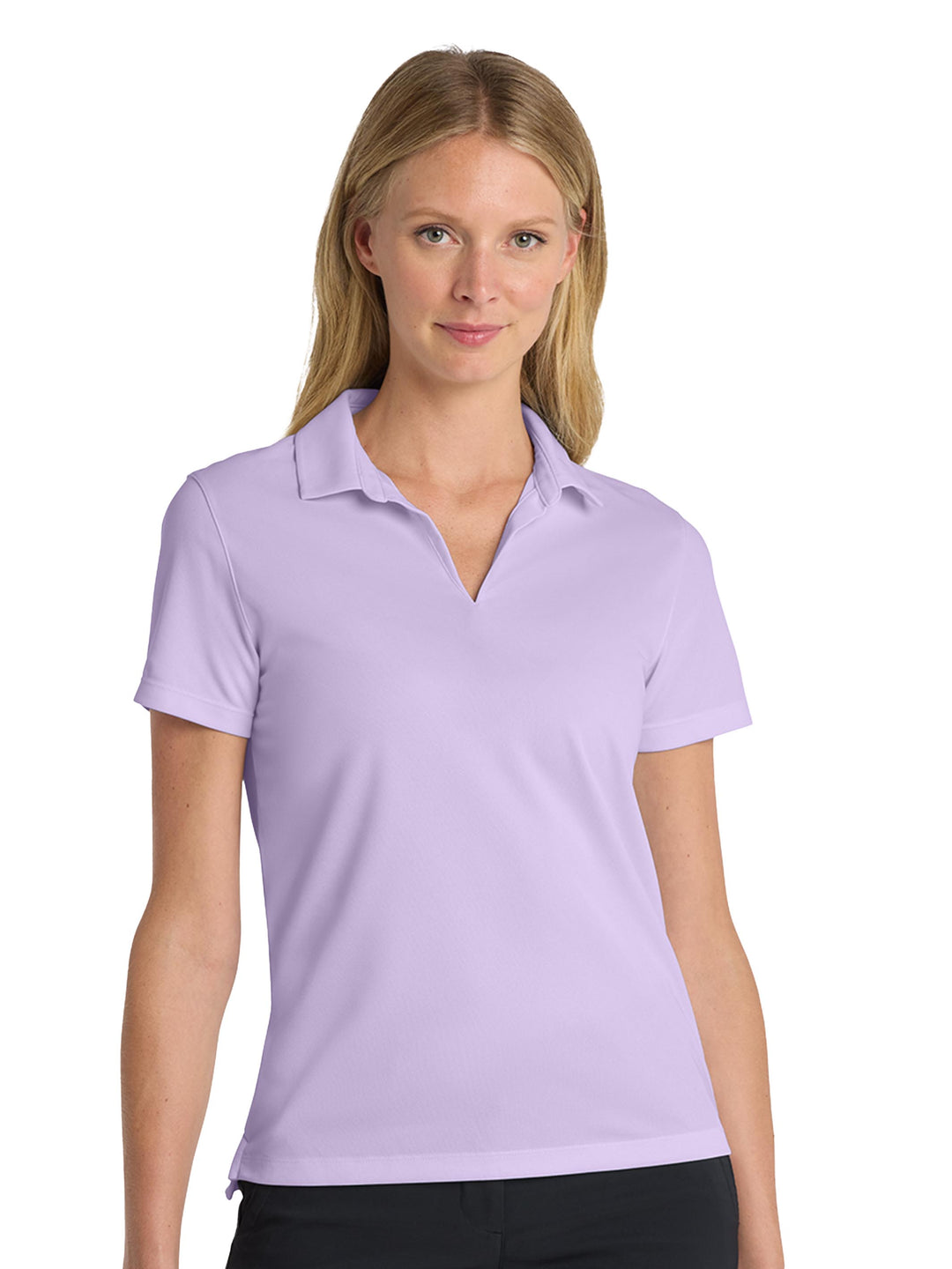 Custom Nike Women's Dri-FIT Micro Pique 2.0 Polo in lavender, breathable and sleek for personalized branding.