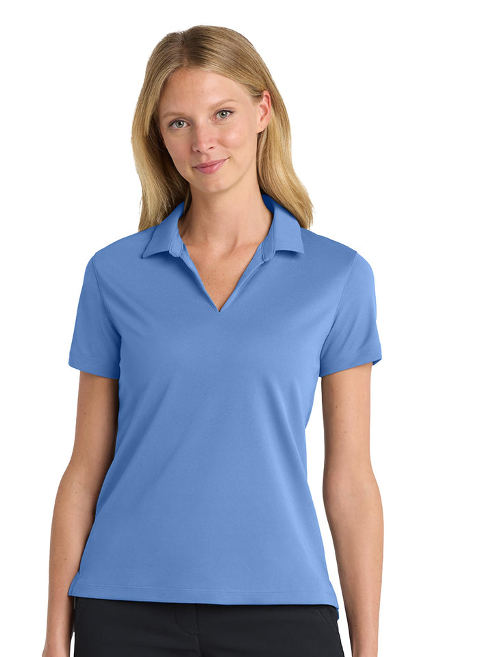 Custom Nike Women's Dri-FIT Micro Pique 2.0 Polo in sky blue, ideal for embroidered logos and team apparel.