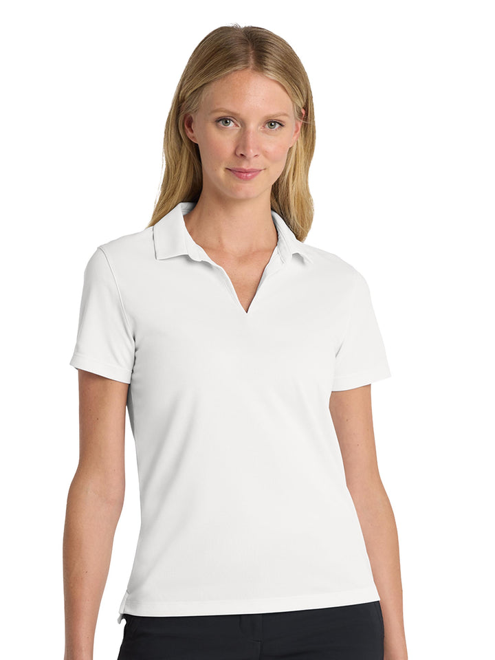 Custom Nike Women's Dri-FIT Micro Pique 2.0 Polo in classic white, ideal for embroidery and professional uniforms.