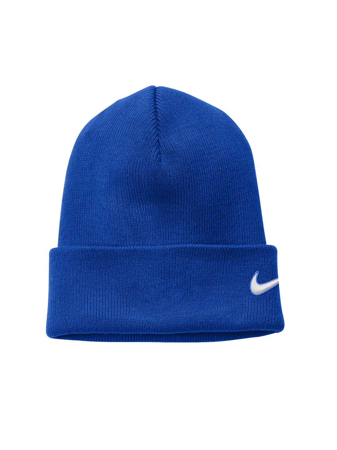 Royal blue Nike Team Cuffed Beanie featuring an embroidered white swoosh logo on the side. A stylish and warm winter accessory.