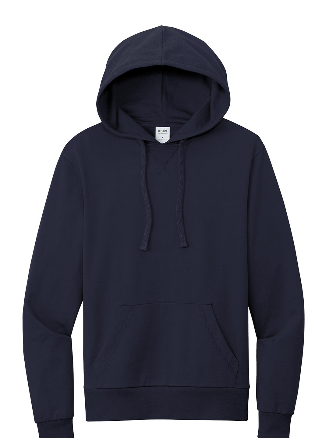 Navy Allmade French Terry hoodie with a cozy fit and adjustable drawstring hood. Customize this eco-friendly hoodie with your unique design.