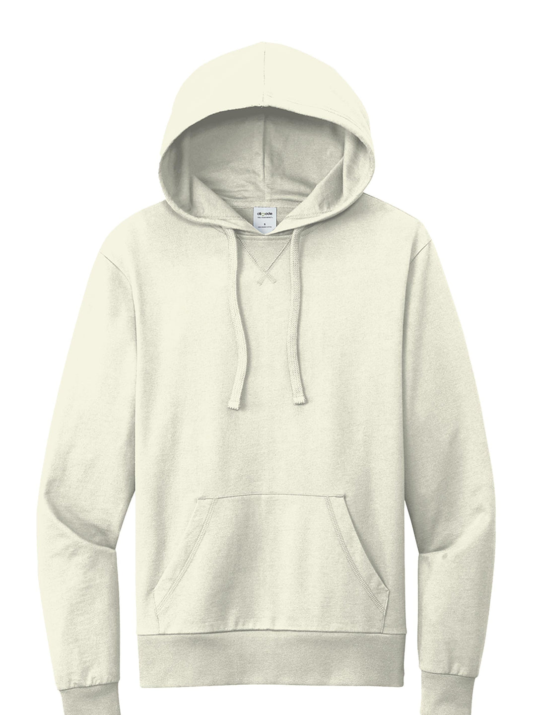 Natural-colored Allmade French Terry hoodie with a soft, organic feel. Ideal for custom branding while supporting sustainable fashion.