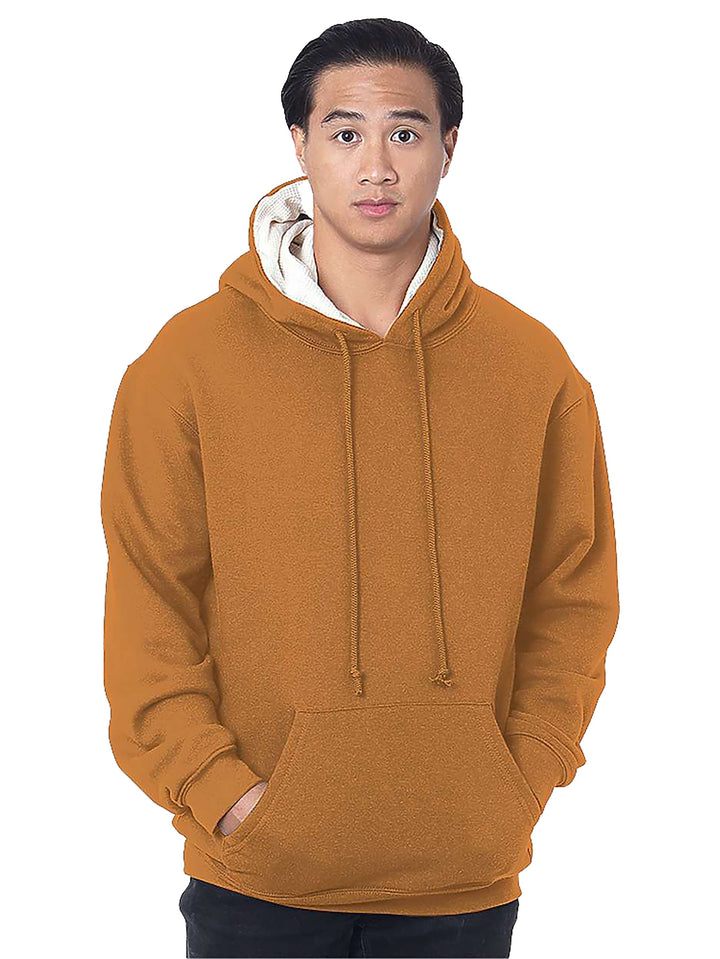 Bayside USA Made Super Heavy Thermal Lined Hooded Sweatshirt in brown, crafted for comfort with a thick thermal lining and front pocket.