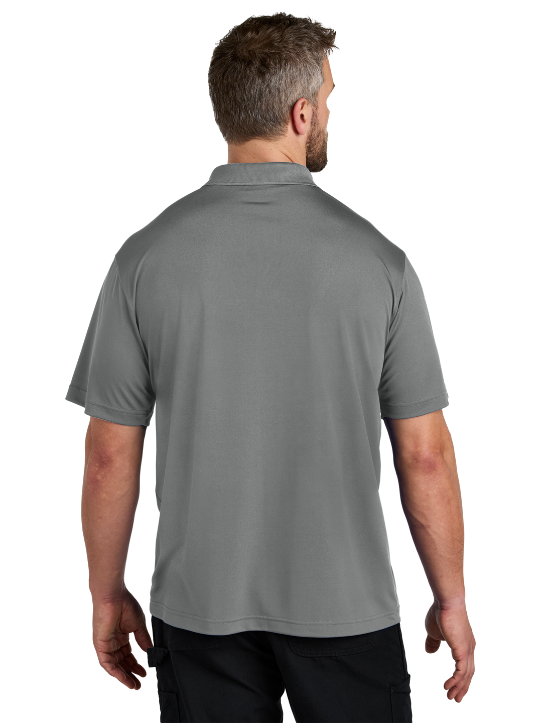Back view of the Custom Carhartt Force Snag-Resistant Pocket Polo in gray, highlighting its durable construction and comfortable fit.