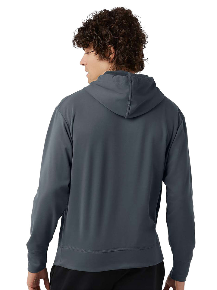 Back view of the Champion Sport hoodie in dark gray, showcasing its relaxed fit and soft fabric. Ideal for custom branding and everyday comfort.
