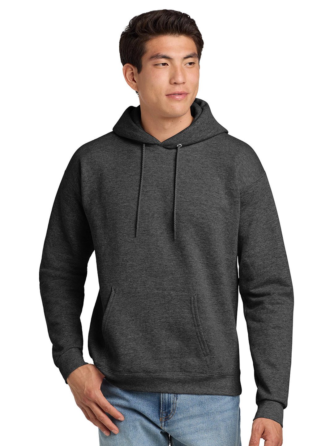 Hanes EcoSmart Pullover Hoodie in charcoal gray. Comfortable, sustainable fleece hoodie perfect for custom branding or bulk orders.