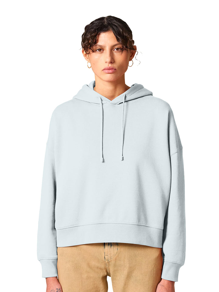 Custom Stanley/Stella Women's Nora Hoodie in light blue, sustainable and customizable for branded or personal fashion statements.