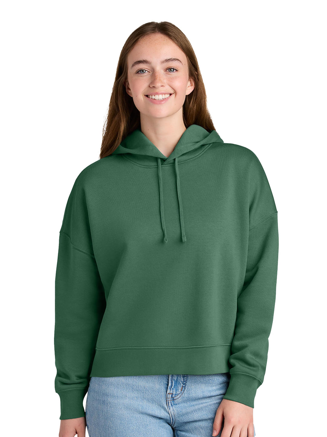 Custom Stanley/Stella Women's Nora Hoodie in forest green, made for custom printing or embroidery with sustainable materials.