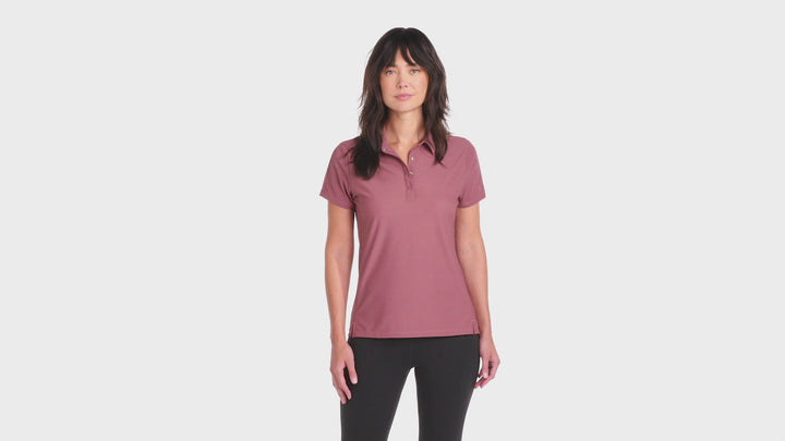 Front view of plain OGIO Women’s Envision Polo in brown, perfect for custom logos or text with no order minimums and free shipping over $75.
