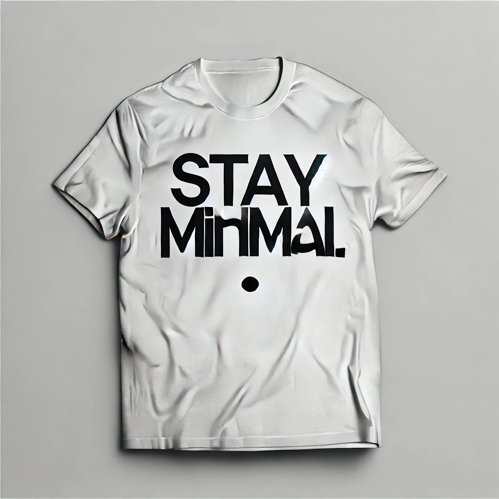 white t-shirt with tshirt design "stay minimal"