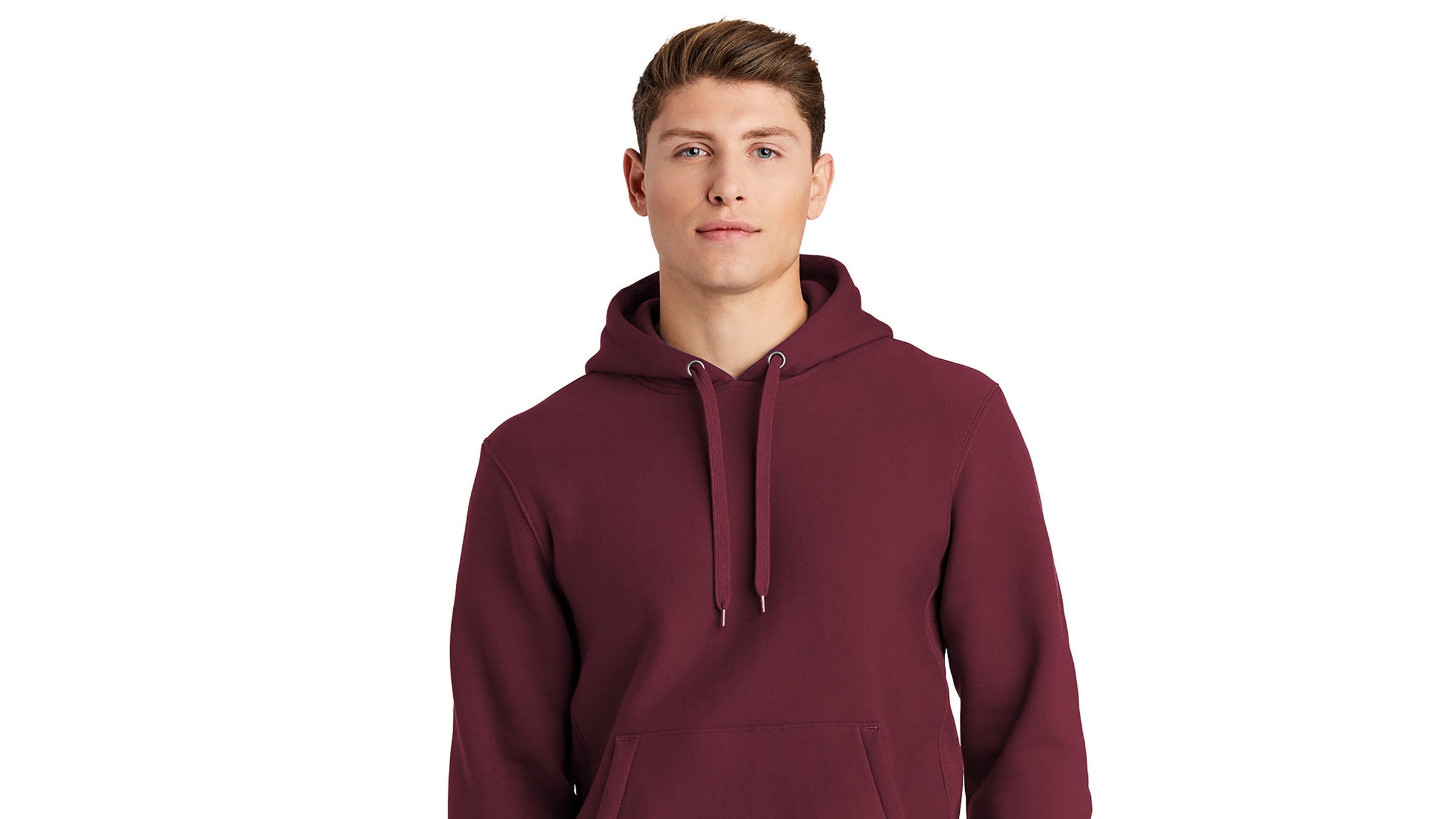 Man wearing a maroon hoodie