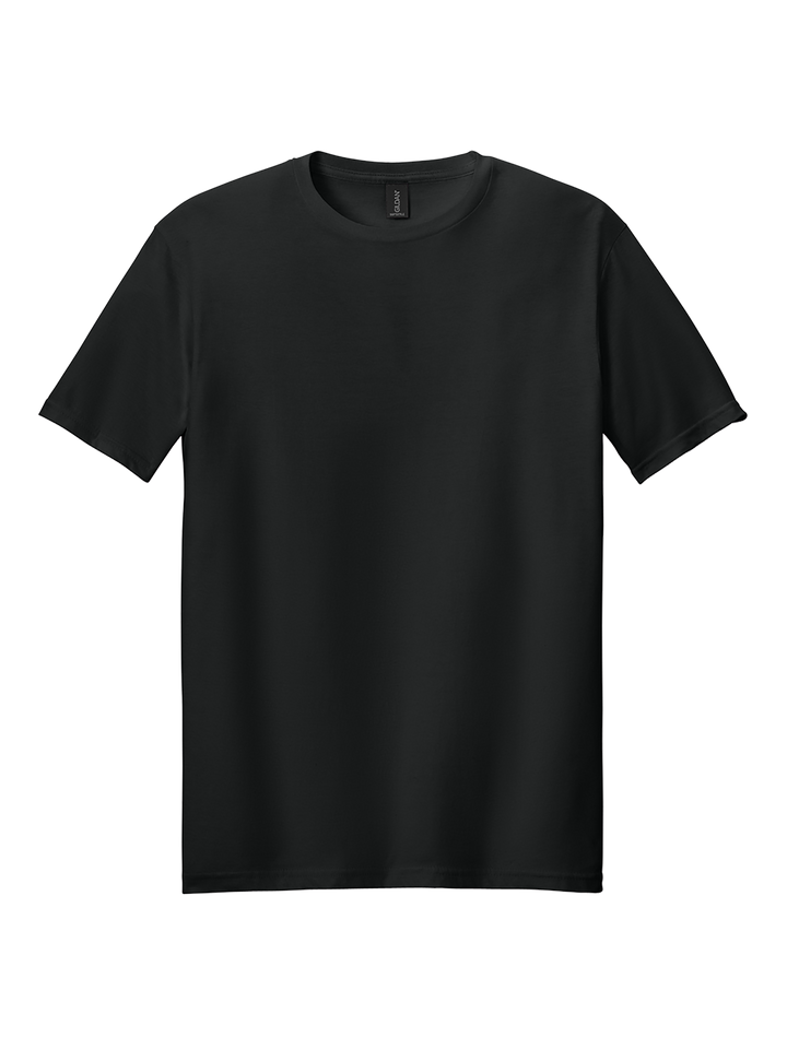 Gildan Unisex Soft Style Shirt in black, featuring a classic crew neck and short sleeves. Made from soft fabric for a comfortable fit.