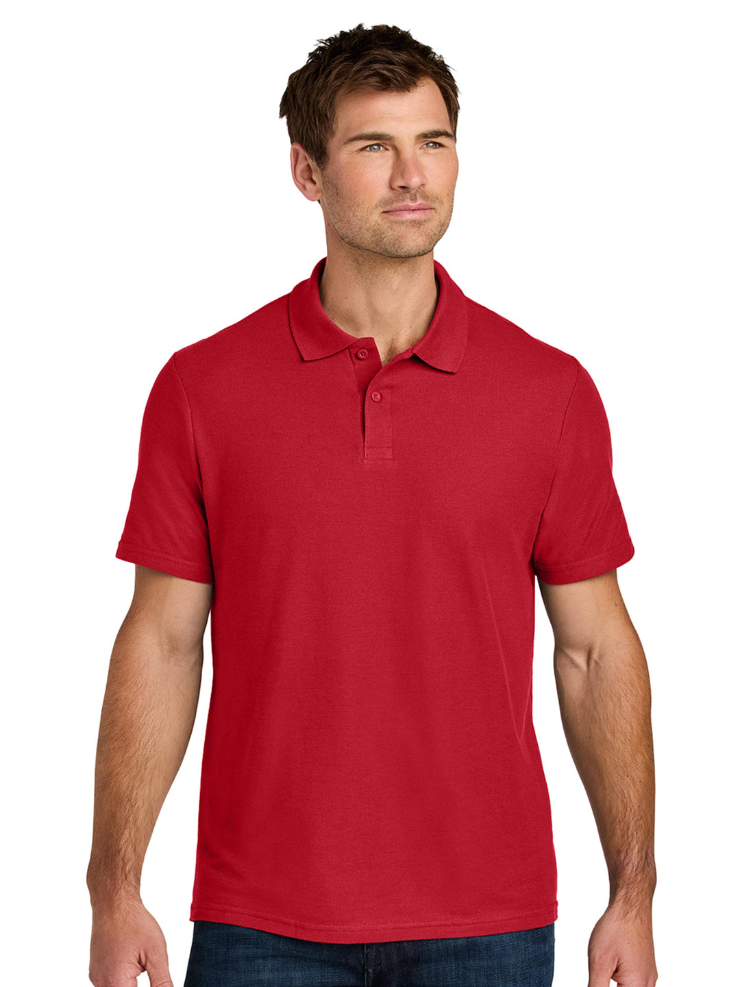 Red Gildan Softstyle Adult Pique Polo, designed for customization with embroidery or print. Made from soft and breathable ring-spun cotton.