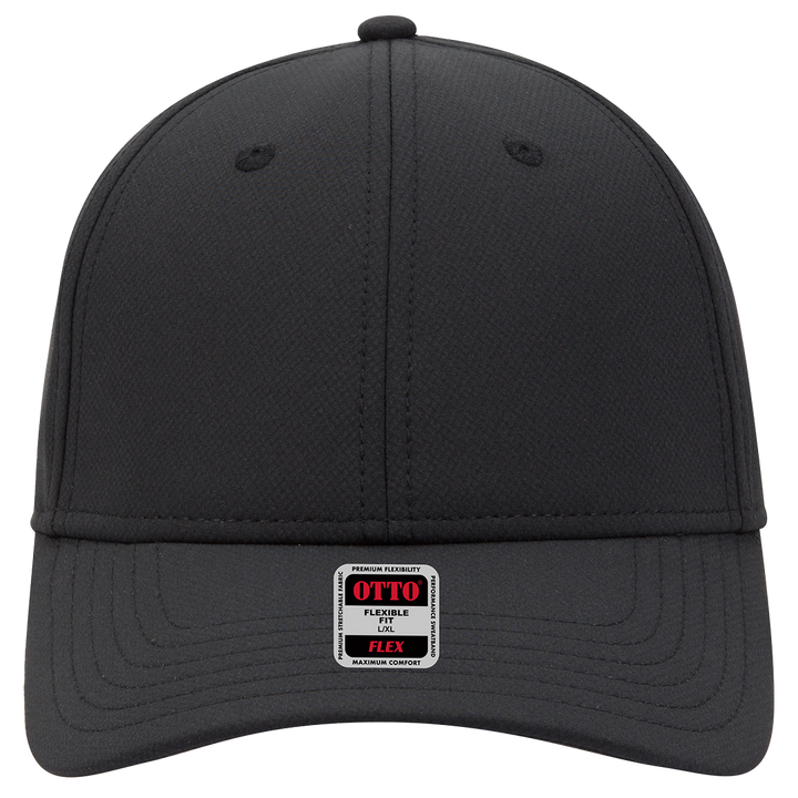 Front view of Otto Performance Flex Fit Hat- 11-1257 in black, showcasing its premium fabric, structured fit, and Otto Flex branding on the brim.