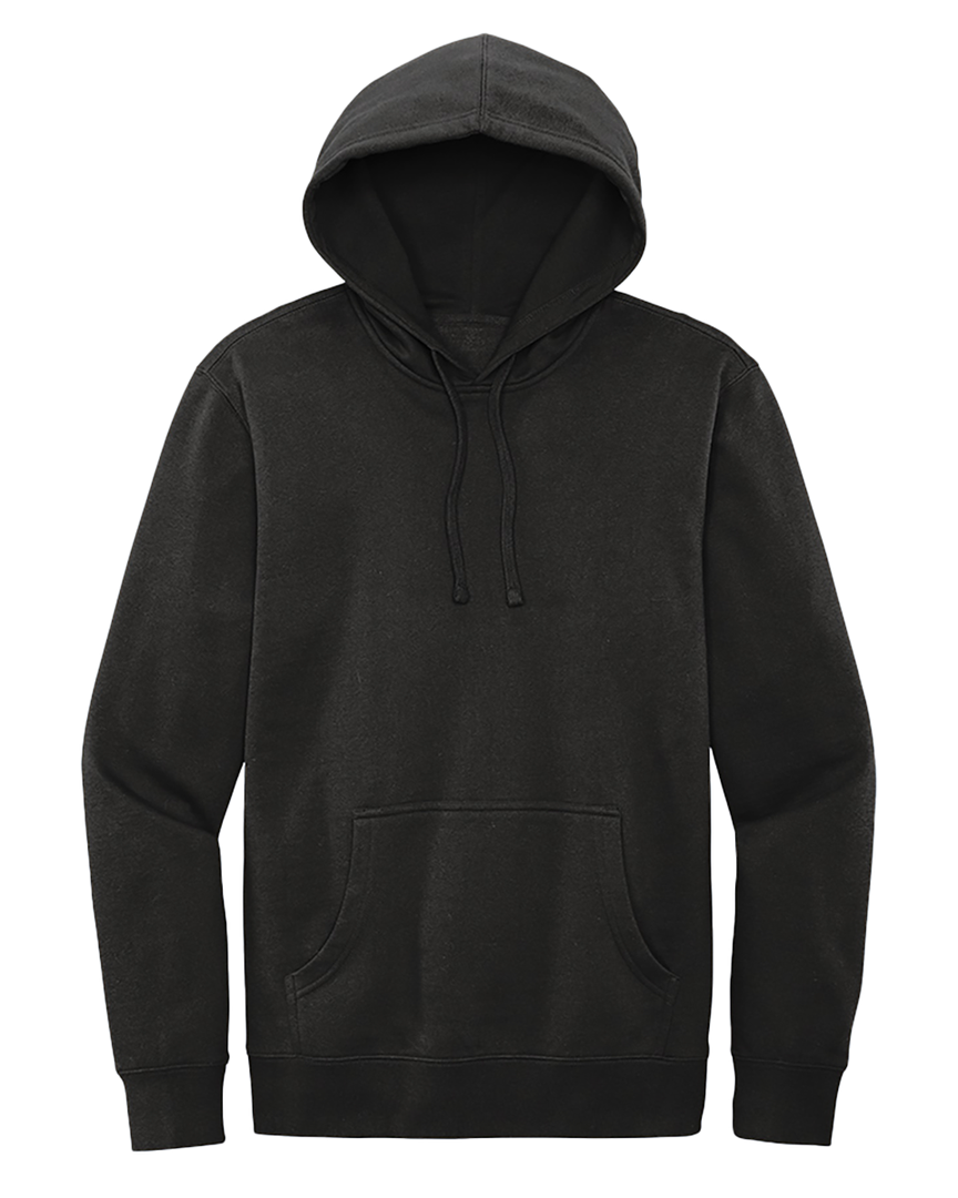 Black District V.I.T Hoodie DT6100 with a classic pullover design, front pocket, and adjustable drawstring hood. Perfect for custom branding.