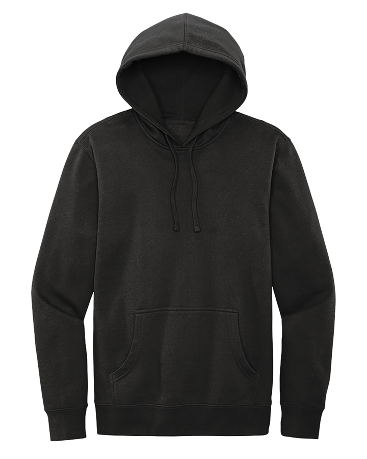 Black District V.I.T Hoodie DT6100 with a classic pullover design, front pocket, and adjustable drawstring hood. Perfect for custom branding.