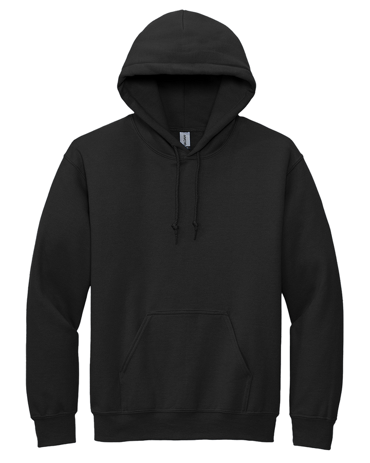 Gildan DryBlend Hoodie in black, featuring a soft cotton-poly blend, front pocket, and adjustable hood. A versatile and customizable option for teams and businesses.