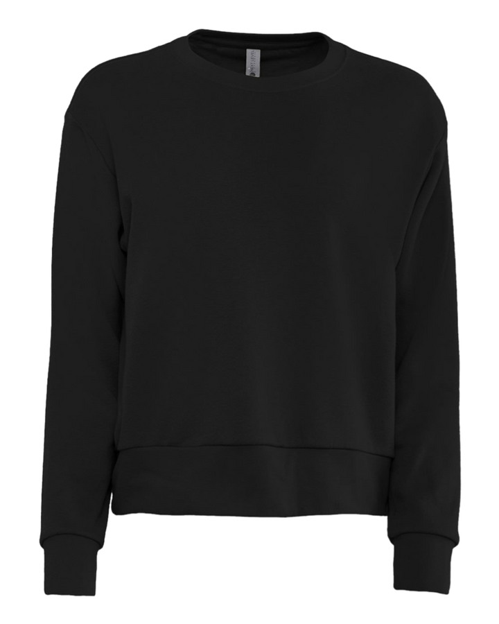 Next Level Women's Laguna Sueded Crewneck Sweatshirt in black, offering a classic and versatile look with a soft sueded finish.