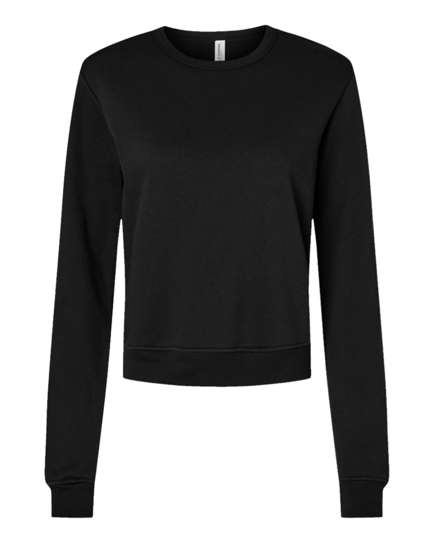 Bella and Canvas Women's Sponge Fleece Classic Crewneck in black, offering a timeless, versatile look with ultra-soft fleece for everyday wear.