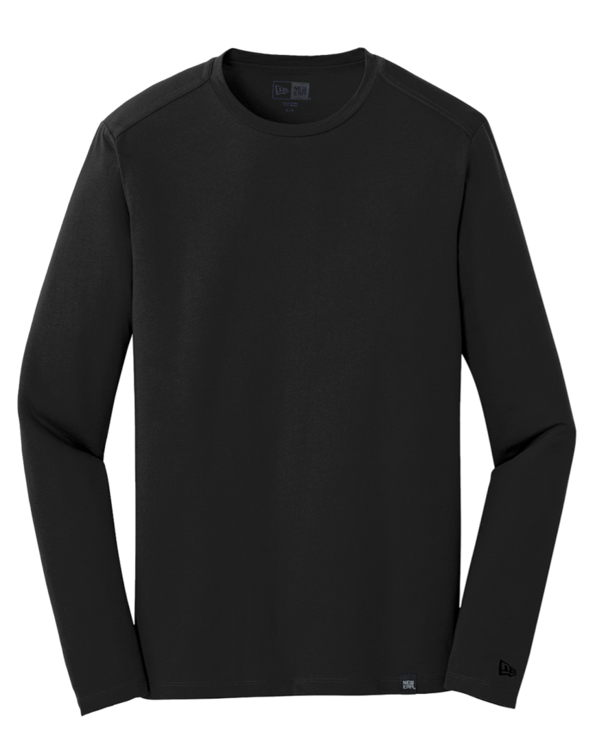 New Era Heritage Blend Long Sleeve Crew Tee- NEA102 in black. Soft, durable fabric with a classic crew neck and long sleeves for all-day comfort.