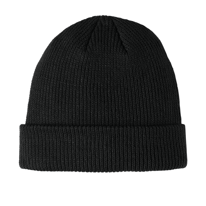 Black Port Authority® Cozy Cuffed Beanie with a transparent background, ideal for customization. Soft acrylic material ensures warmth and durability.