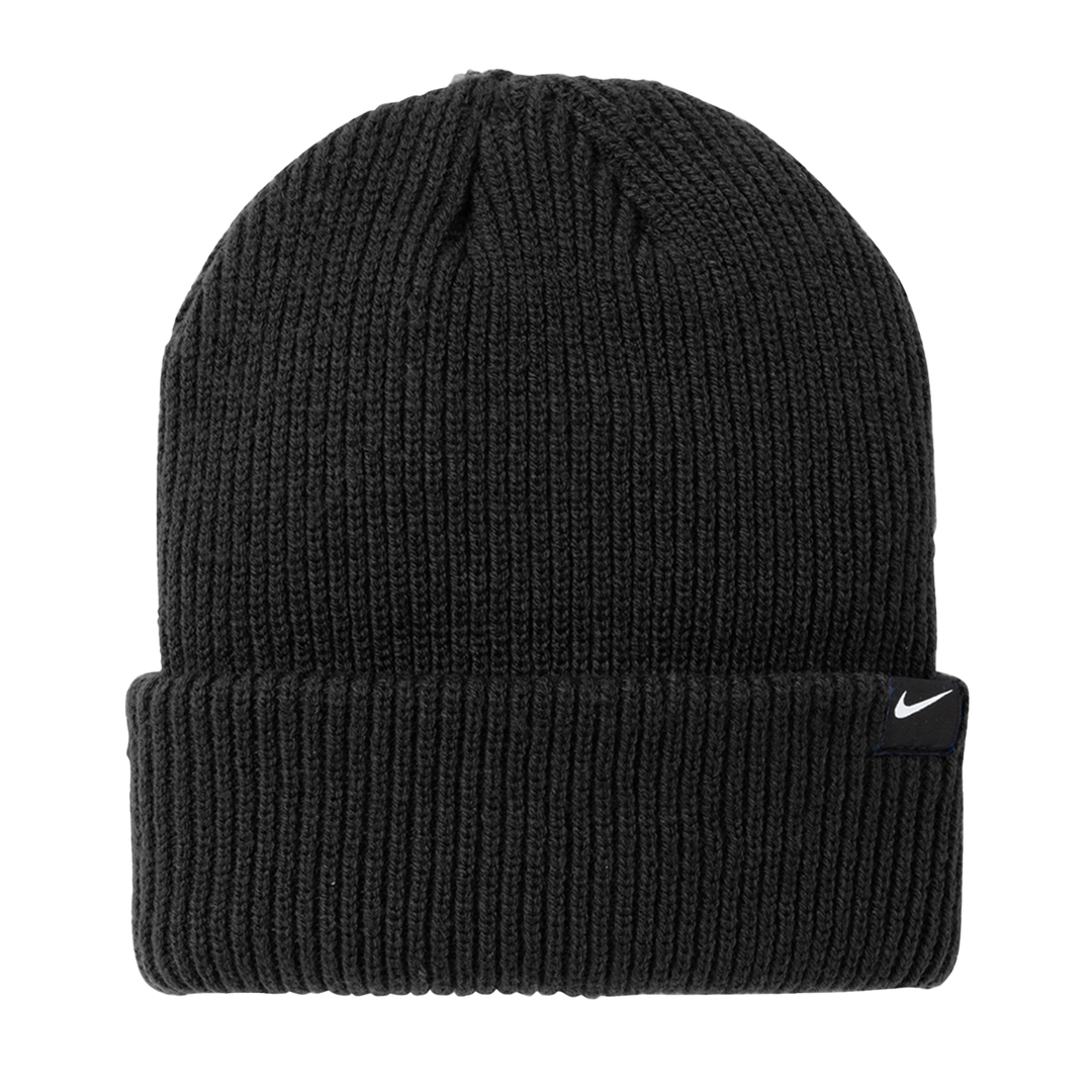 Black Nike Terra Beanie with a ribbed knit texture and embroidered logo. A versatile and warm accessory, ideal for custom embroidery and everyday wear.