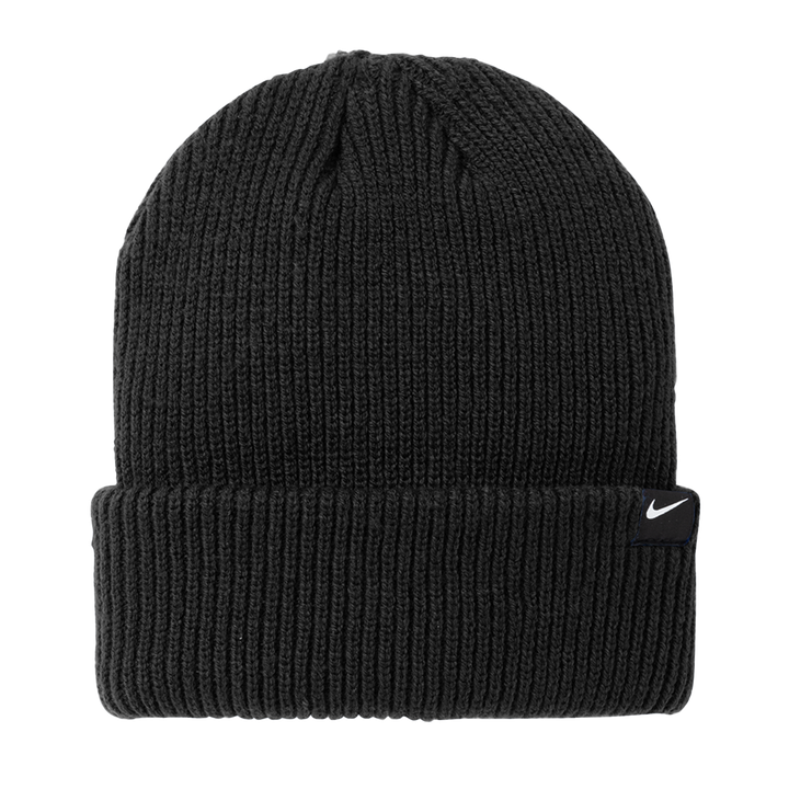 Black Nike Terra Beanie with a ribbed knit texture and embroidered logo. A versatile and warm accessory, ideal for custom embroidery and everyday wear.