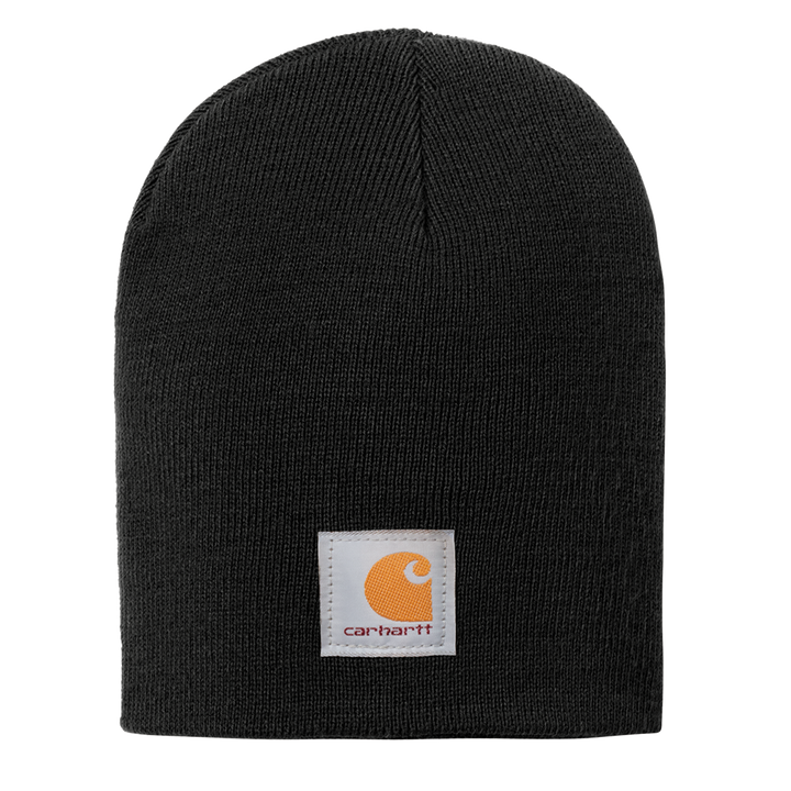 Carhartt® Acrylic Knit Hat Beanie in black, featuring a warm acrylic knit construction and a sewn-on Carhartt logo patch.