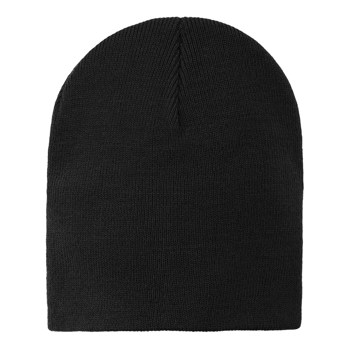 Port & Company® Beanie in solid black, a classic knit skull cap made from soft acrylic. Customizable for branding, teams, and casual wear.