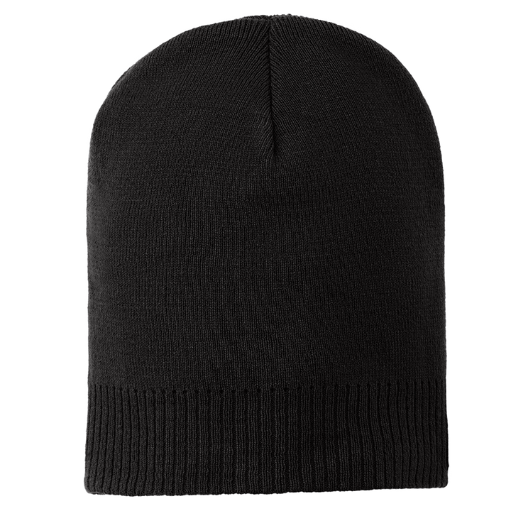 Port Authority® 100% Cotton Beanie CP95 in black, displayed with a clean, minimalist design and ribbed cuff. A versatile and cozy headwear option.