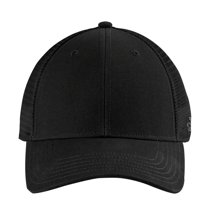 Front view of all-black The North Face Ultimate Trucker Cap with tonal mesh and stitching, ideal for minimalist style lovers.