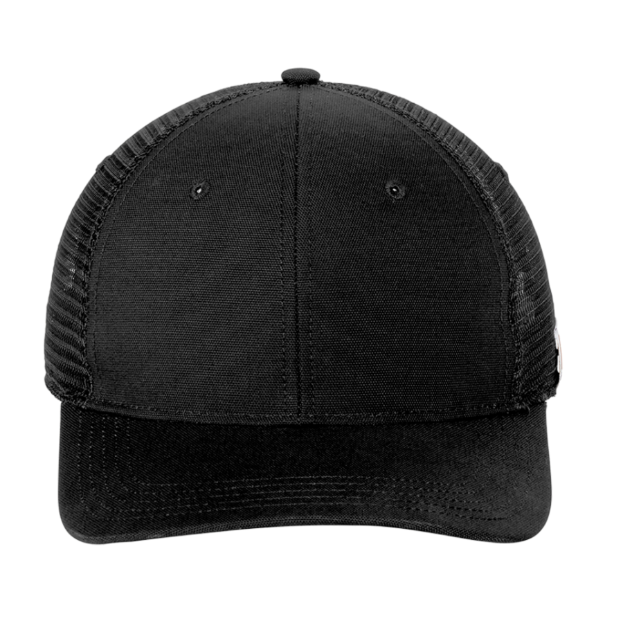Front view of black Custom Carhartt Canvas Mesh Back Cap with structured canvas and mesh back, ready for custom embroidery or printing.
