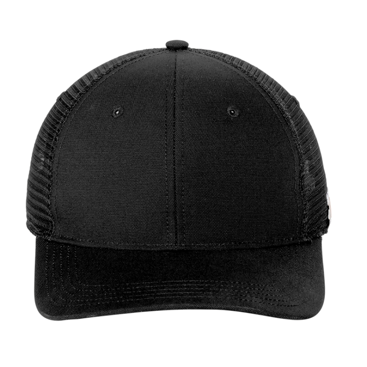 Front view of black Custom Carhartt Canvas Mesh Back Cap with structured canvas and mesh back, ready for custom embroidery or printing.