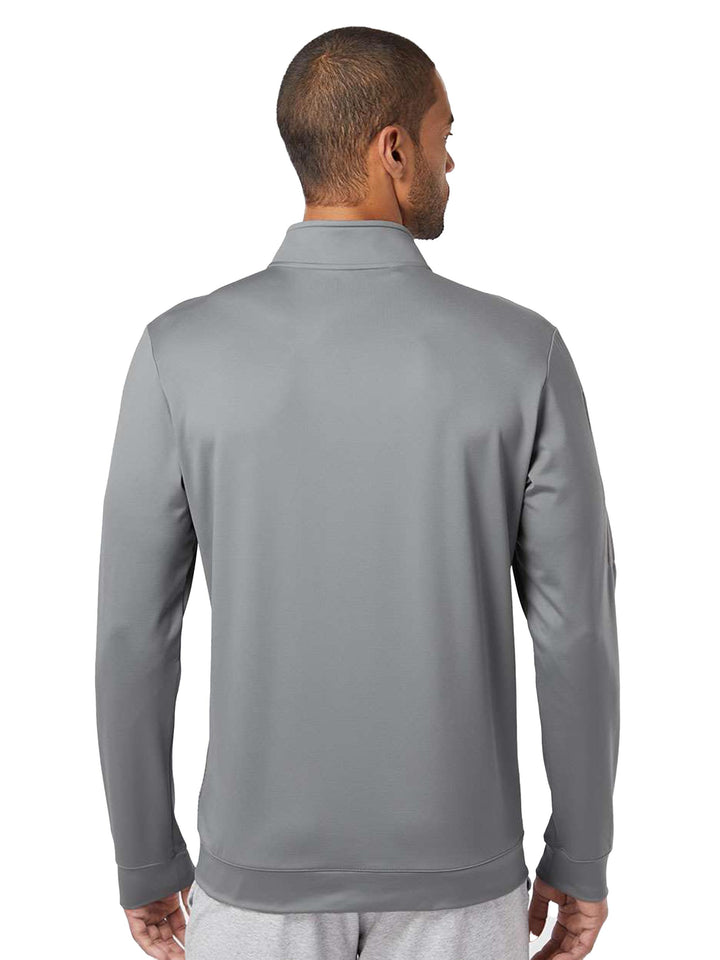 Back view of the gray Adidas Performance Textured 1/4 Zip Sweatshirt. Features a sleek, modern design with a comfortable fit.