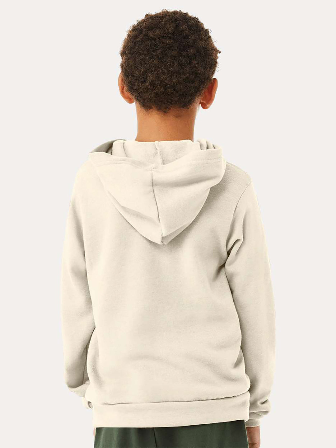 Back view of Bella and Canvas youth sponge fleece hoodie.