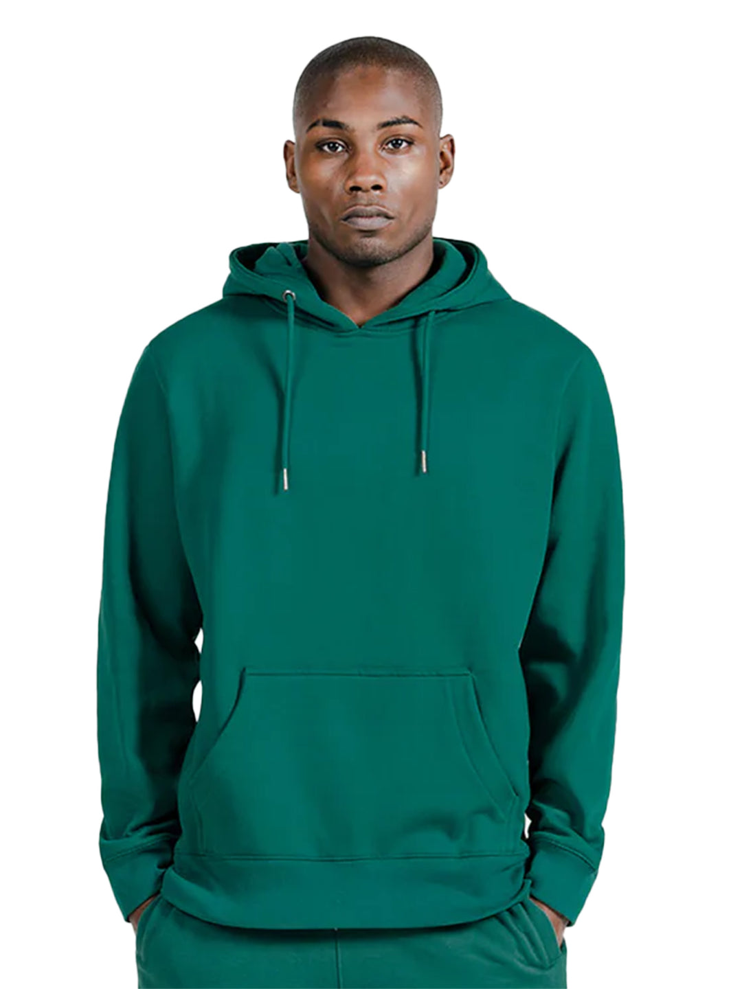 Original Favorites Heavyweight Hoodie in deep green, featuring a classic pullover design. Made from organic cotton for a soft and sustainable feel.