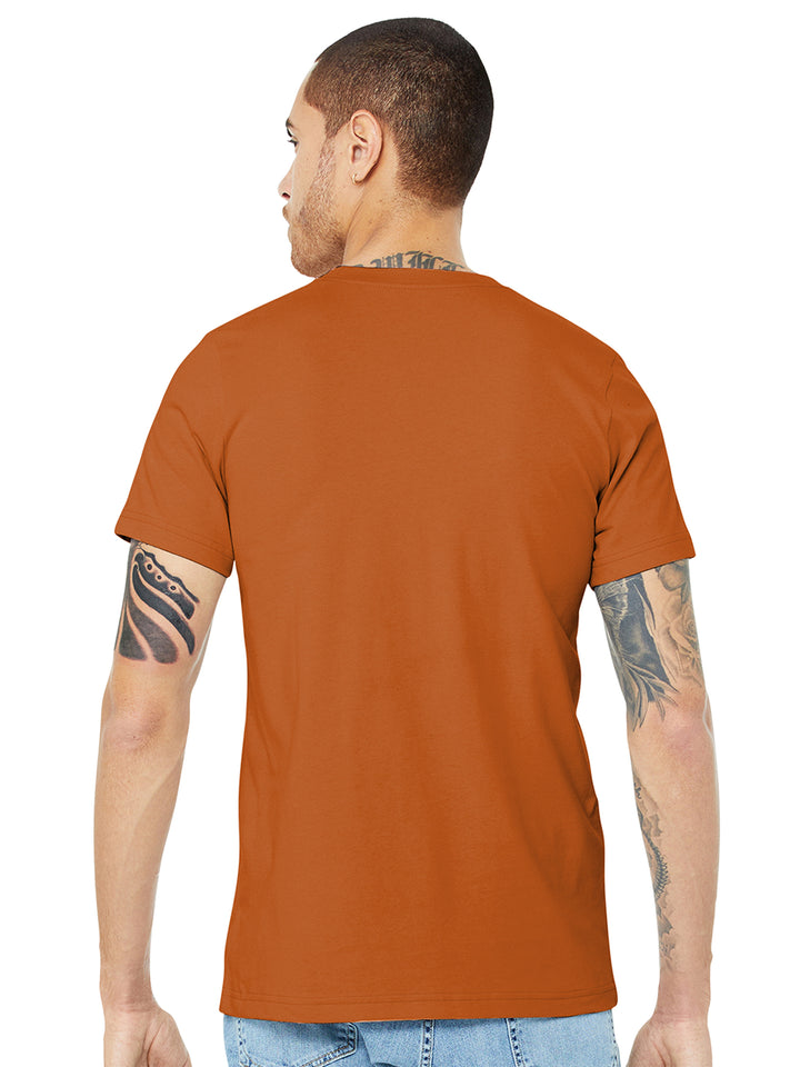 Back view of Bella and Canvas Jersey T-Shirt in burnt orange. Premium cotton fabric, perfect for custom logo printing or embroidery.