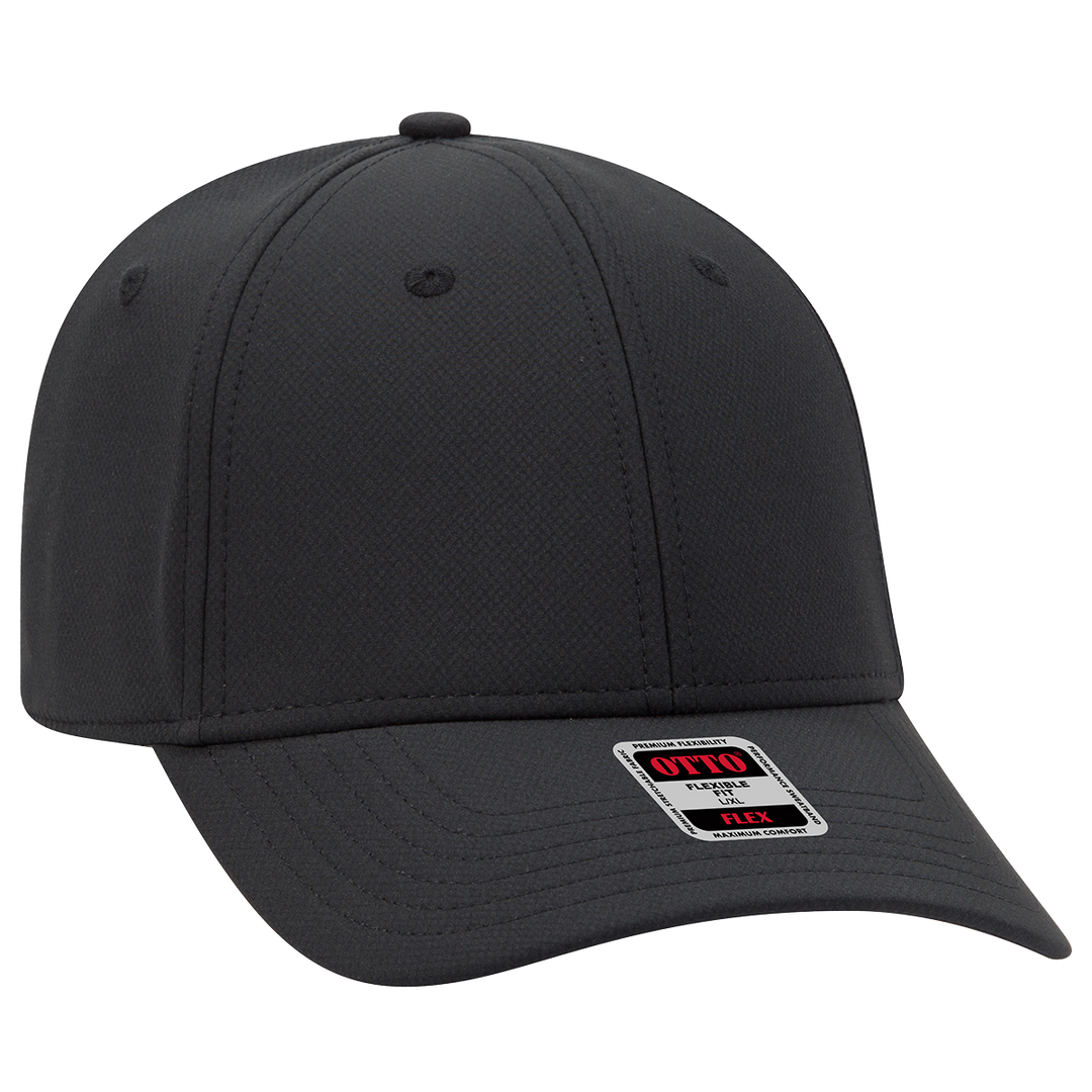 Otto Performance Flex Fit Hat- 11-1257 in black, featuring a structured six-panel design with a curved brim and a flexible fit for maximum comfort.