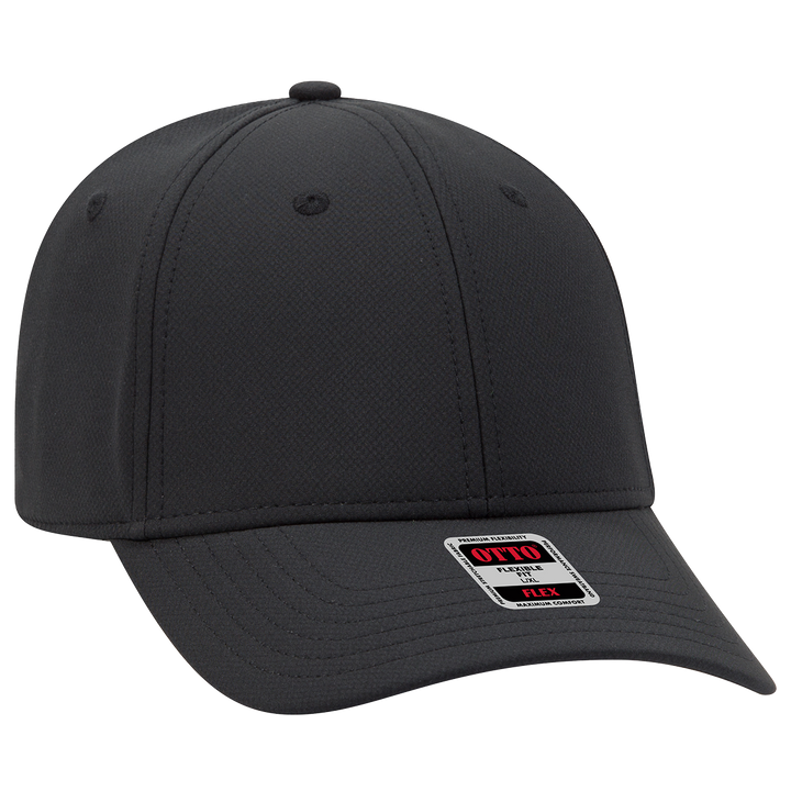 Otto Performance Flex Fit Hat- 11-1257 in black, featuring a structured six-panel design with a curved brim and a flexible fit for maximum comfort.