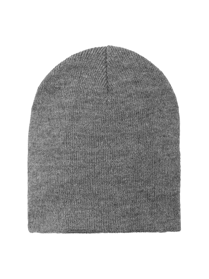 Port & Company® Beanie in heather gray, a soft acrylic knit skull cap perfect for customization. Ideal for casual wear, teams, and promotions.