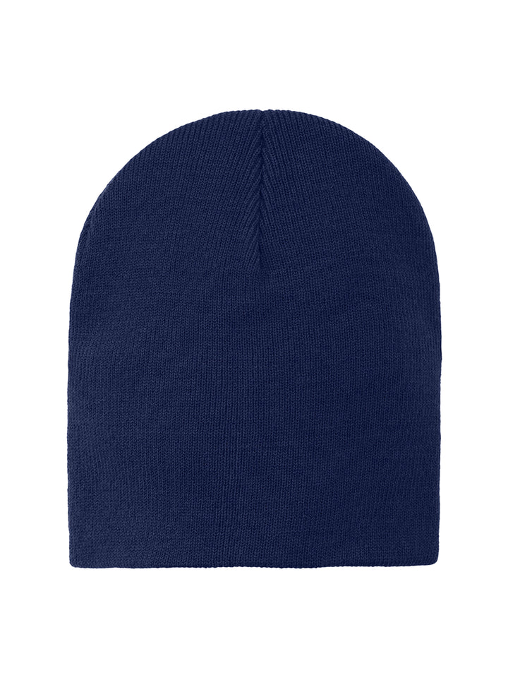 Port & Company® Beanie in navy blue, a snug-fitting acrylic knit cap suitable for customization. Perfect for teams, promotions, and cold weather.