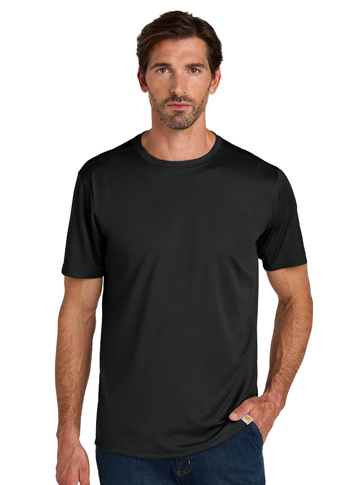Custom Carhartt Force Sun Defender Short Sleeve T-Shirt in black, ideal for custom logos and outdoor team apparel.