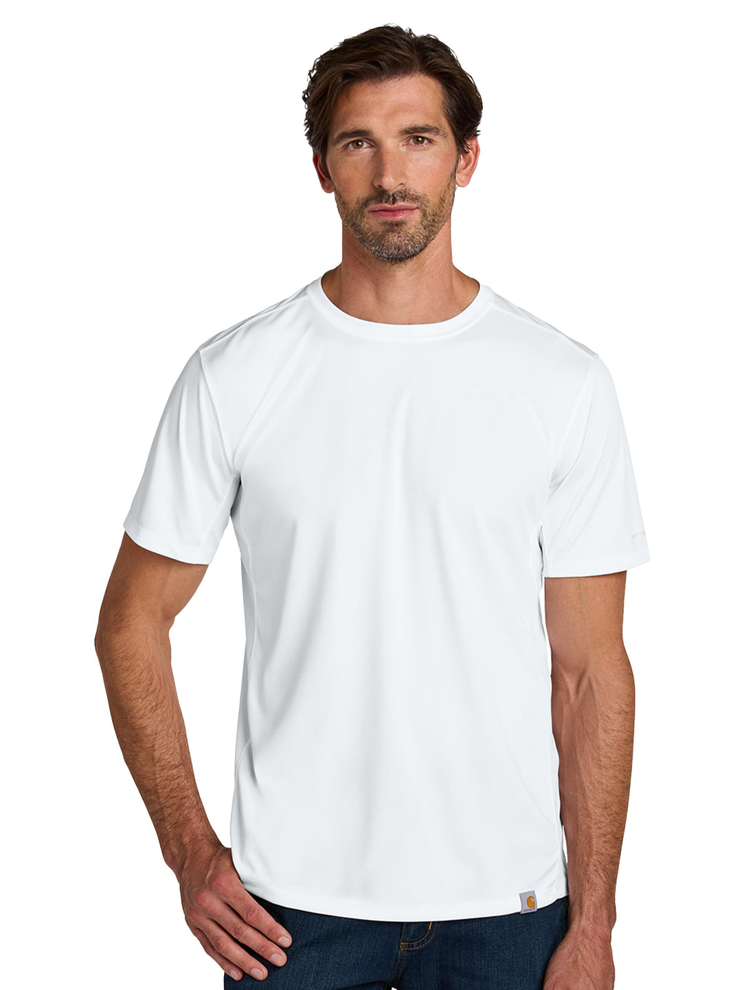 Custom Carhartt Force Sun Defender Short Sleeve T-Shirt in white, ideal for custom printing and breathable summer wear.