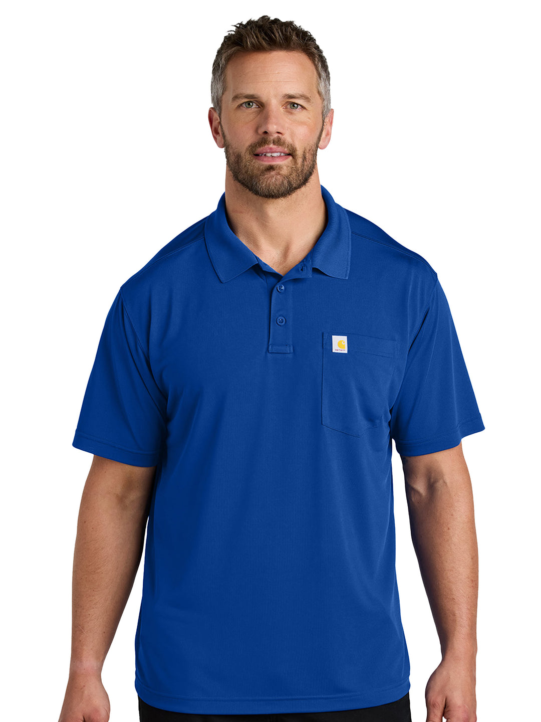 Custom Carhartt Force Snag-Resistant Pocket Polo in royal blue, built for durability with a breathable fabric and a functional chest pocket.