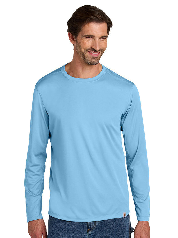 Fresh Water blue Custom Carhartt Force Sun Defender Long Sleeve T-Shirt, great for custom logo printing for casual or promotional apparel.