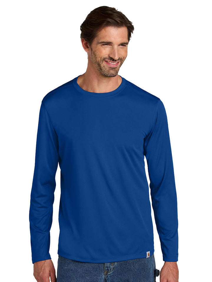 Royal blue Custom Carhartt Force Sun Defender Long Sleeve T-Shirt, designed for custom team uniforms or branded outdoor apparel.