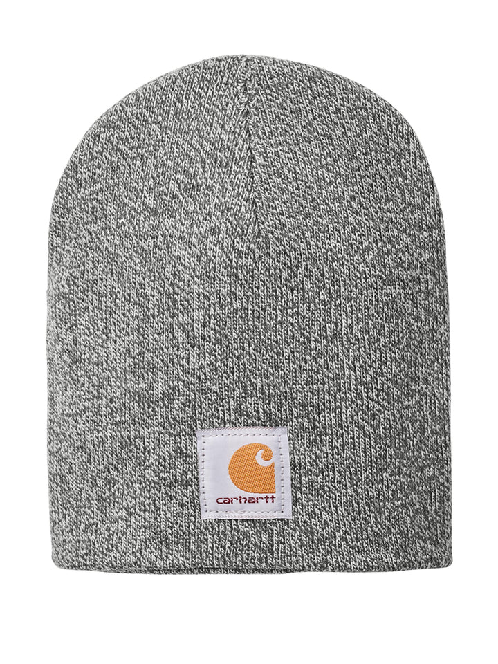 Carhartt® Acrylic Knit Hat Beanie in heather gray with a classic fold-over design and signature Carhartt logo patch on the front.