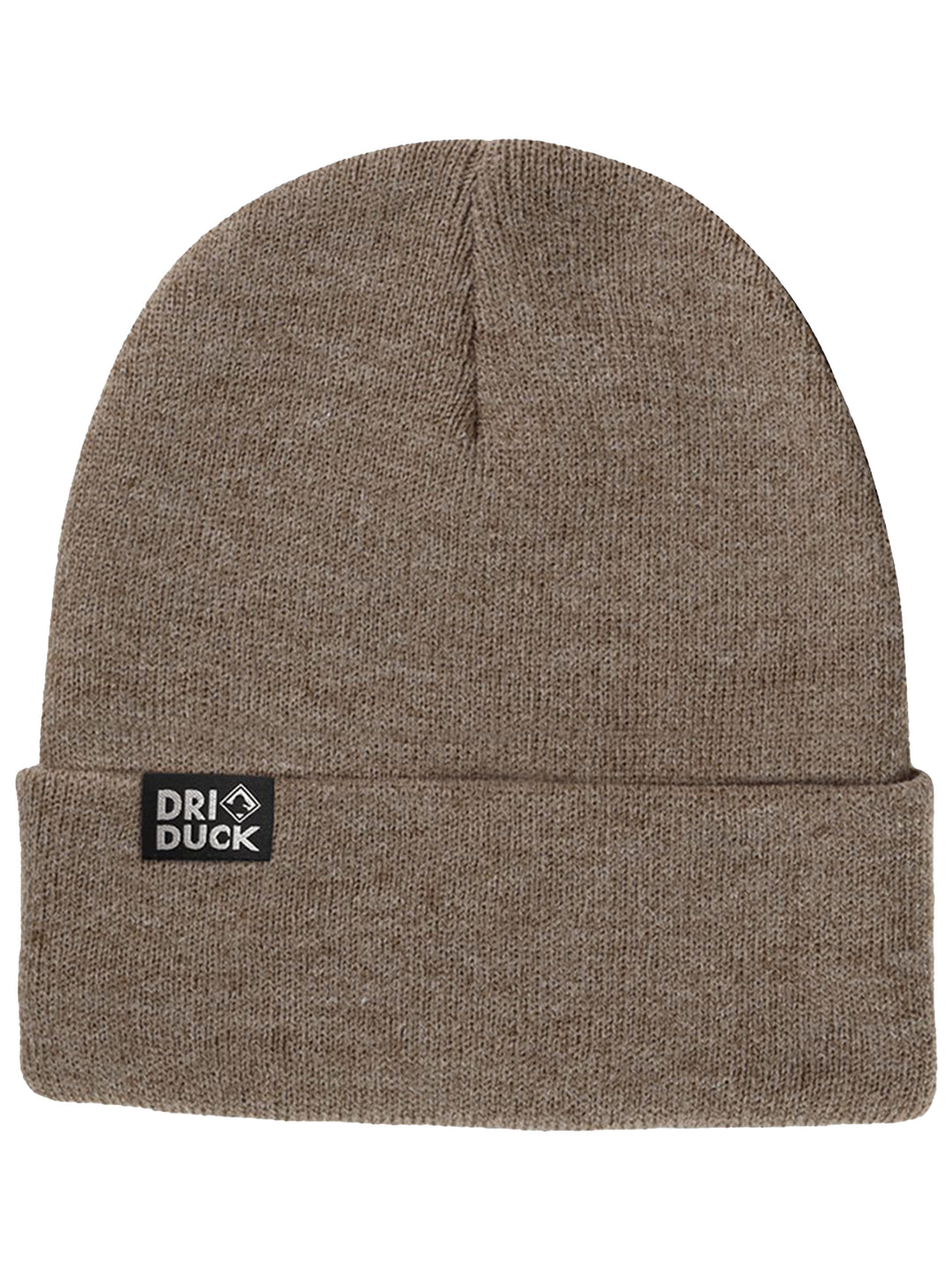 Custom DRI DUCK Coleman Cuffed Beanie in taupe, offering a soft knit and rugged look. Perfect for cold weather and customizable with embroidery.